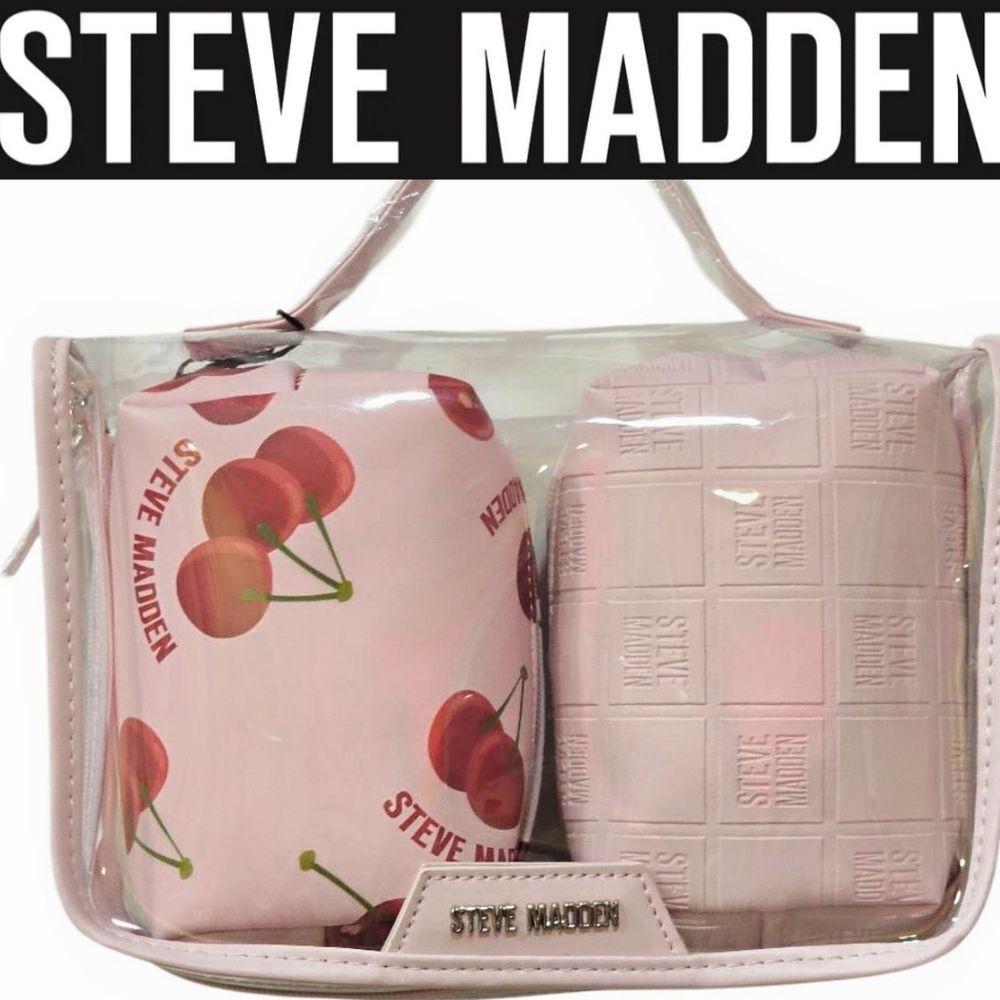 Steve Madden Cherry Logo Print Clear Cosmetic Bag Trio